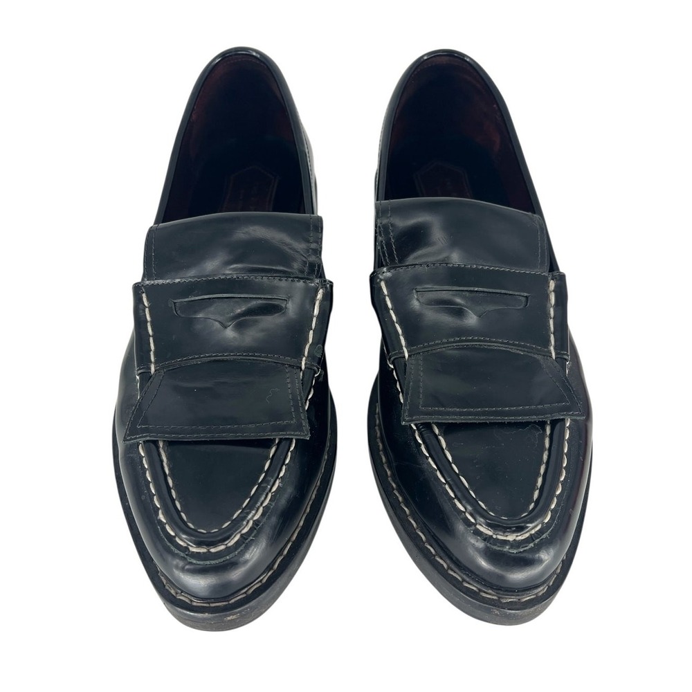Rag & Bone Black Leather Penny Loafers with Contrast Stitching Size 40 - Picture 4 of 15